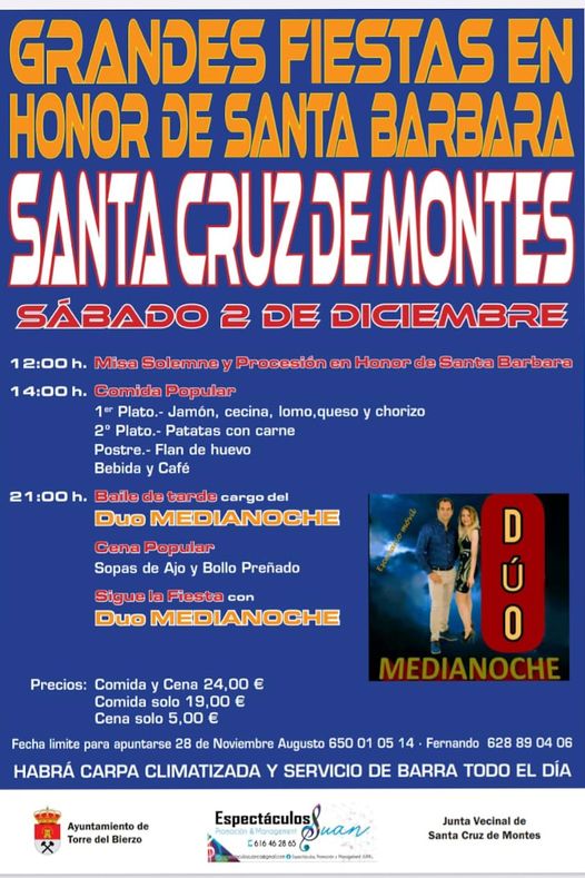 Fiestas en honor a Santa Bárbara en Santa Cruz de Montes cartel