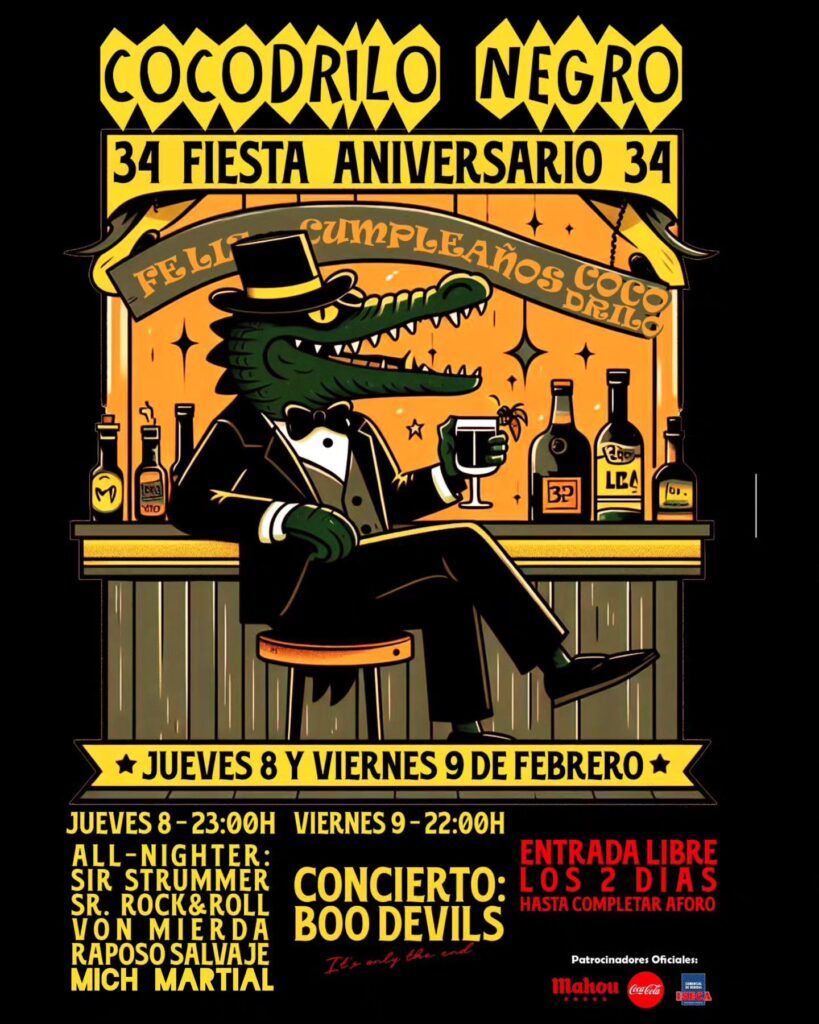 Fiesta de 34 aniversario del Cocodrilo Negro en Ponferrada cartel