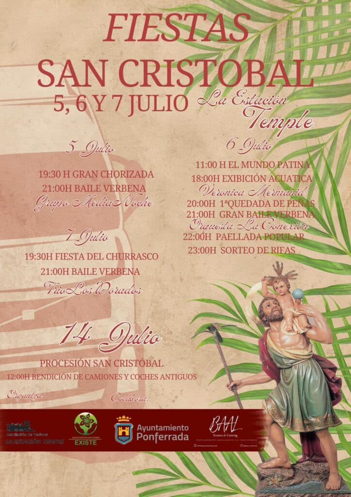 Fiestas de San Cristóbal en la Estación del barrio del Temple de Ponferrada cartel