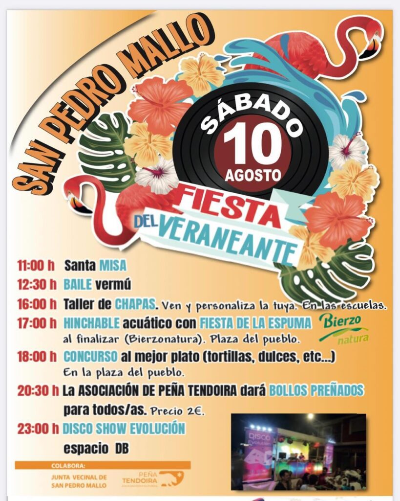 San Pedro Mallo (Toreno) te espera el 10 de agosto! Fiesta del Veraneante con música, gastronomía, diversión acuática y mucho más.