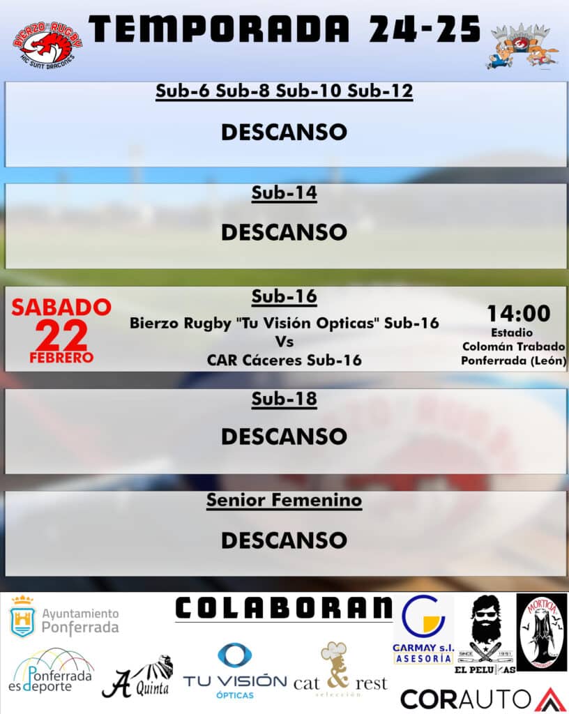 Agenda Bierzo Rugby Club 22 Febrero