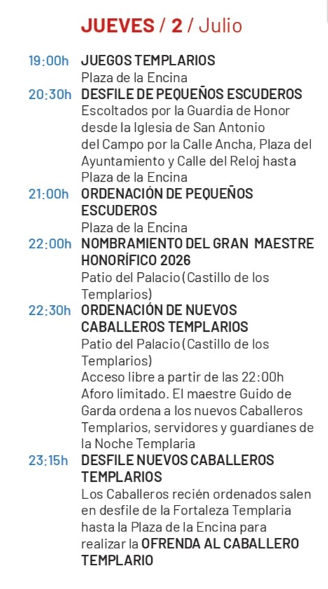 noche templaria 2026 jueves 2jul