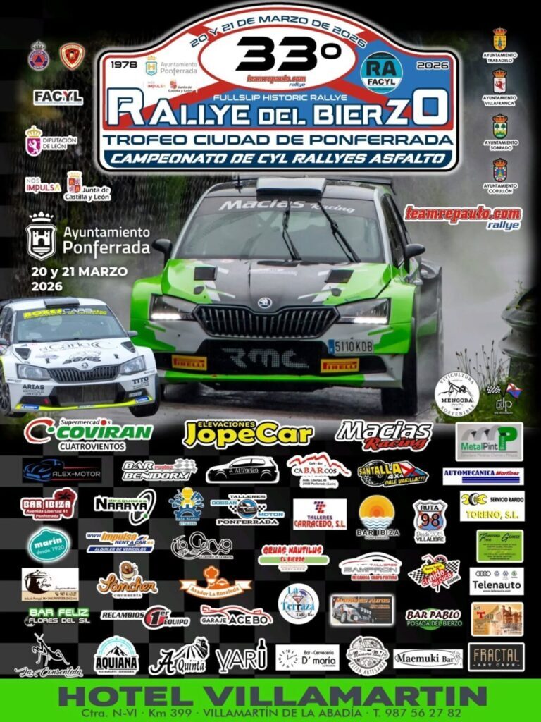 Cartel oficial del 33° Rallye del Bierzo - Trofeo ciudad de Ponferrada - Fullslip historic rallye