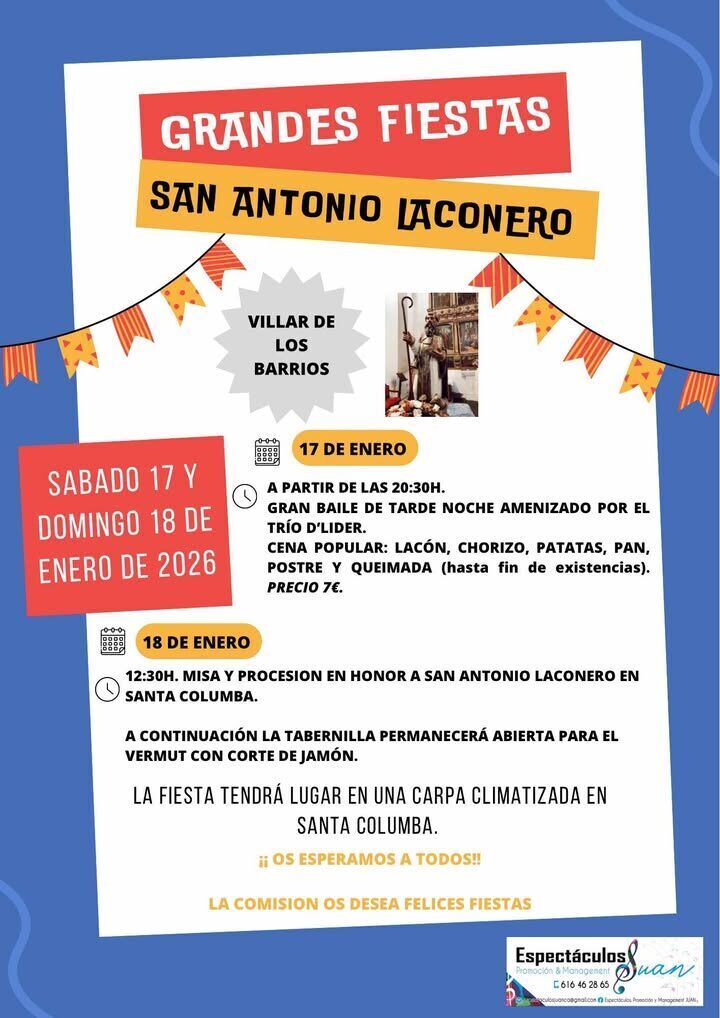Programa Grandes Fiestas de Villar de los Barrios 2026 San Antonio Laconero