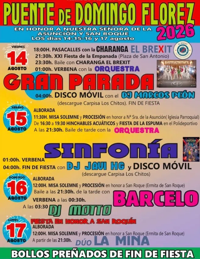 fiestas del puente de domingo florez 2026