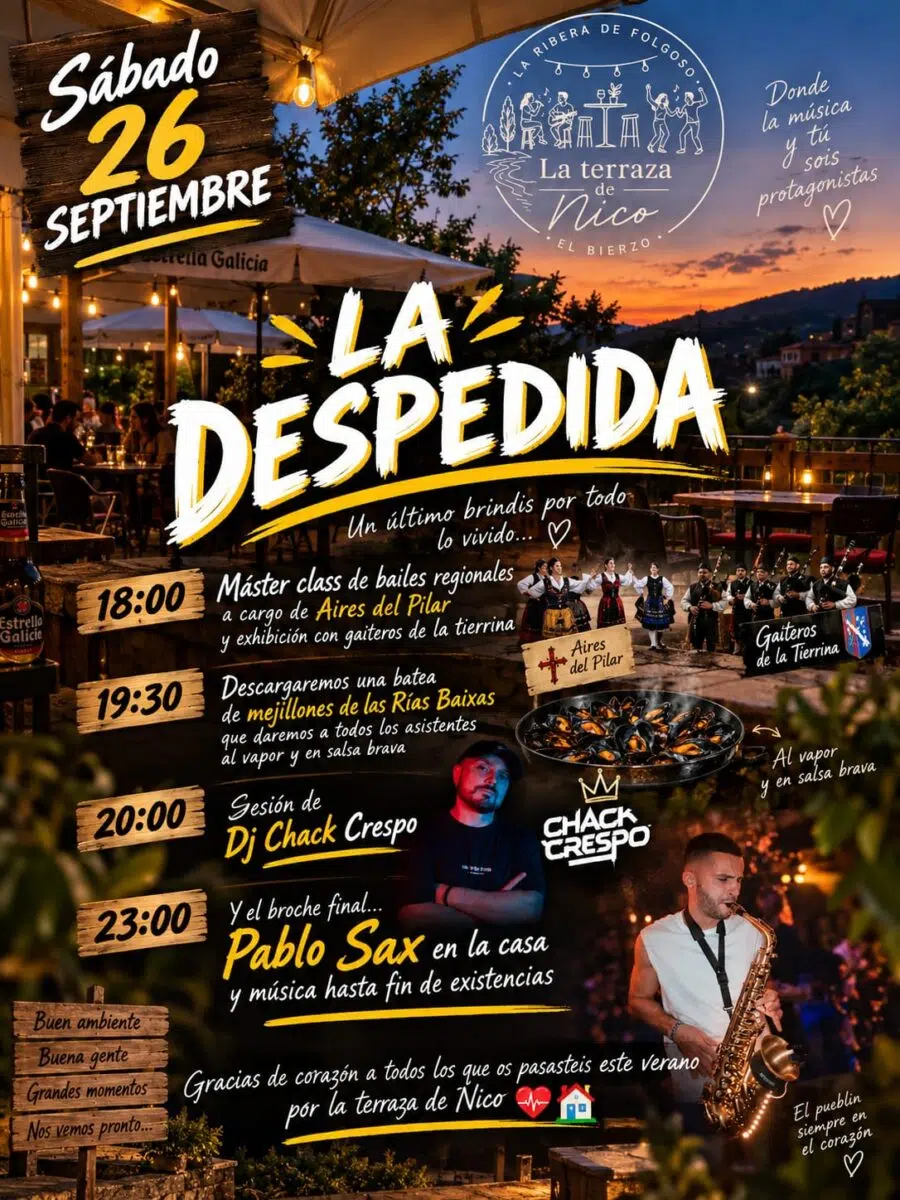 cartel La Despedida de La Terraza de Nico 2026 en La Ribera de Folgoso