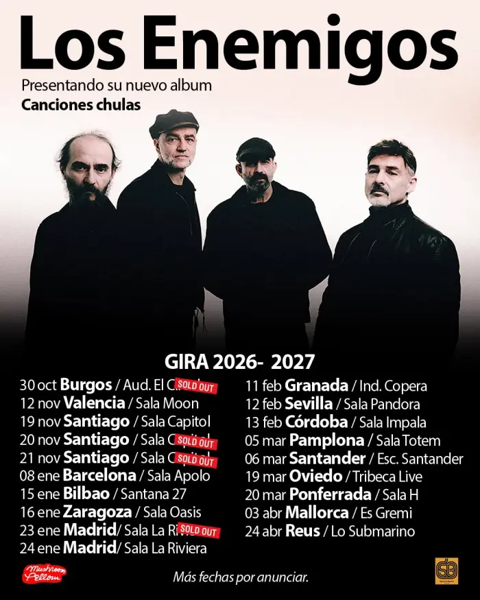 Cartel de la gira de conciertos de Los Enemigos incluyendo el de la Sala H de Ponferrada en marzo de 2027