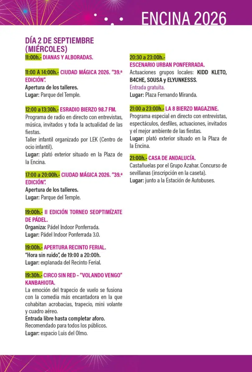 programa de miercoles 2 de septiembre