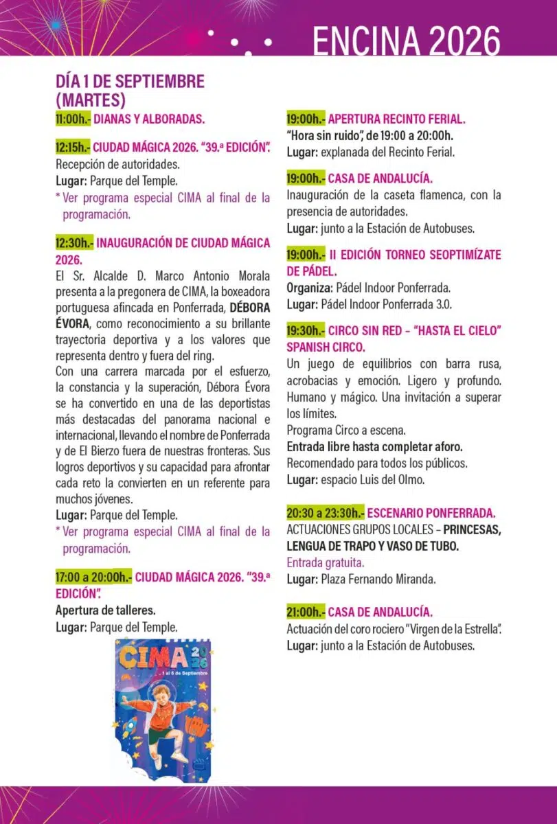 programa fiestas de la encina 2026 1 sep