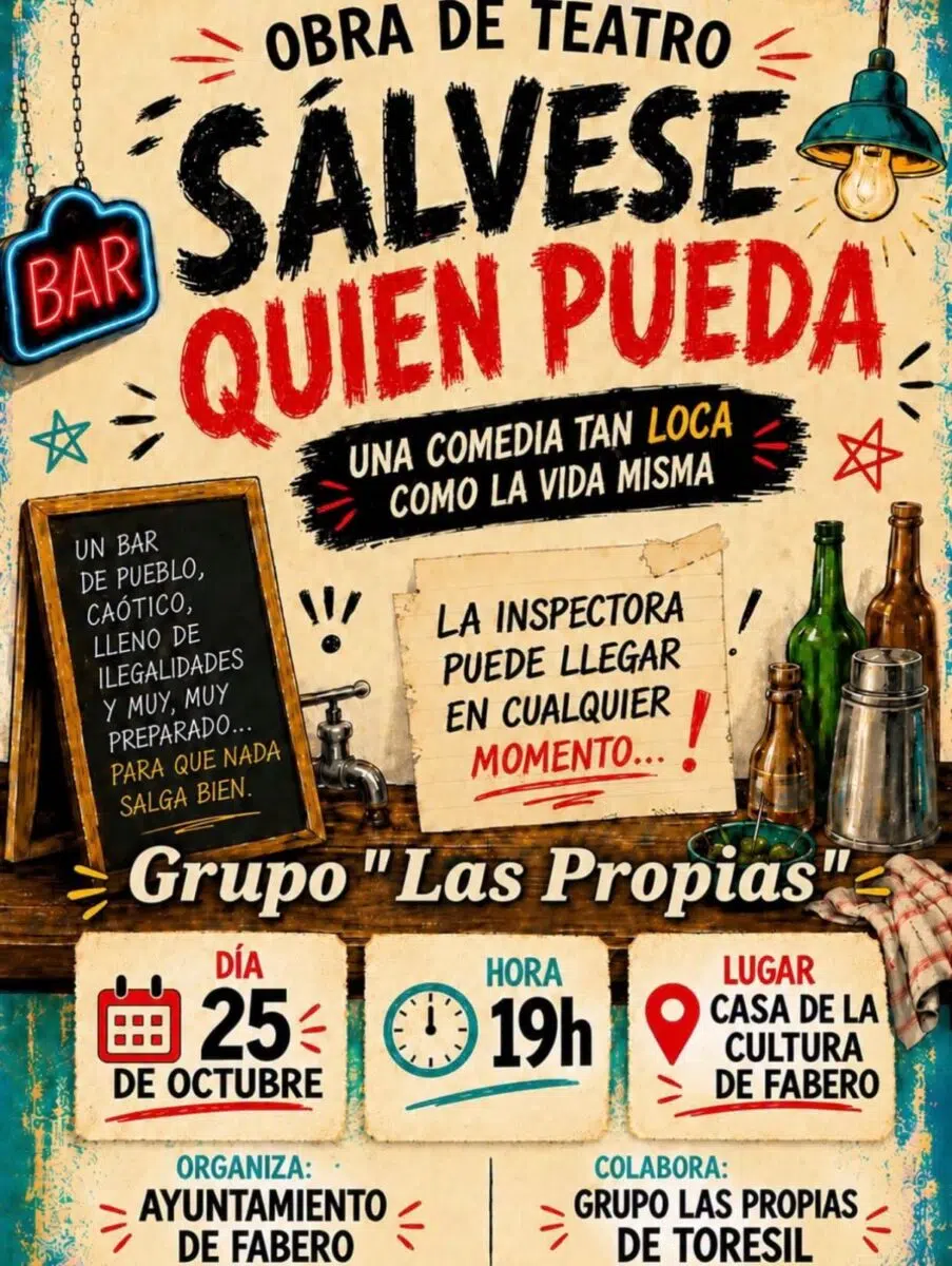 Cartel de la obra de teatro «Sálvese quien pueda», del grupo Las Propias, en la Casa de la Cultura de Fabero