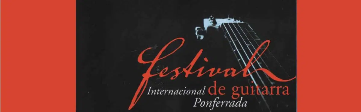 Imagen del 37 Festival Internacional de Guitarra Ciudad de Ponferrada, con el mástil de una guitarra y el rótulo del festival