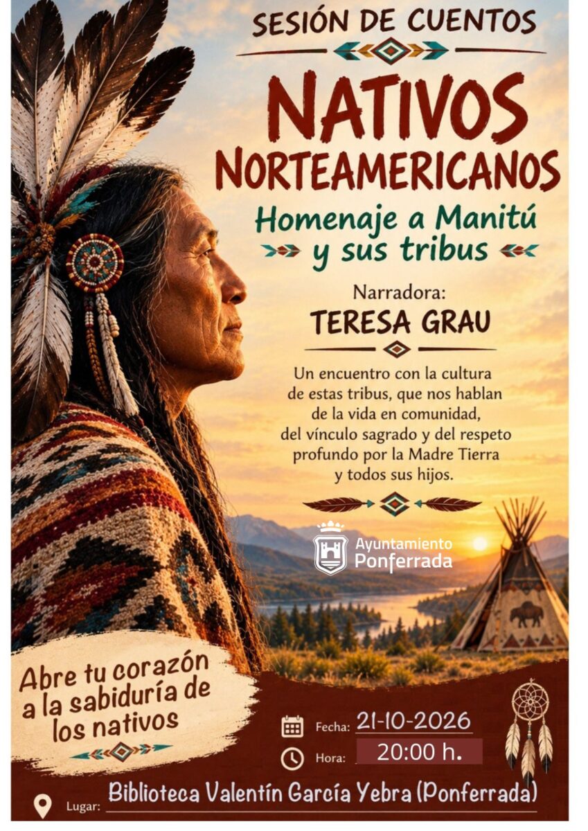 Cartel de la sesión de cuentos Nativos norteamericanos con la narradora Teresa Grau