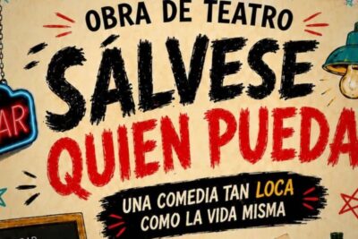 Rótulo de la comedia «Sálvese quien pueda» con el letrero luminoso de un bar